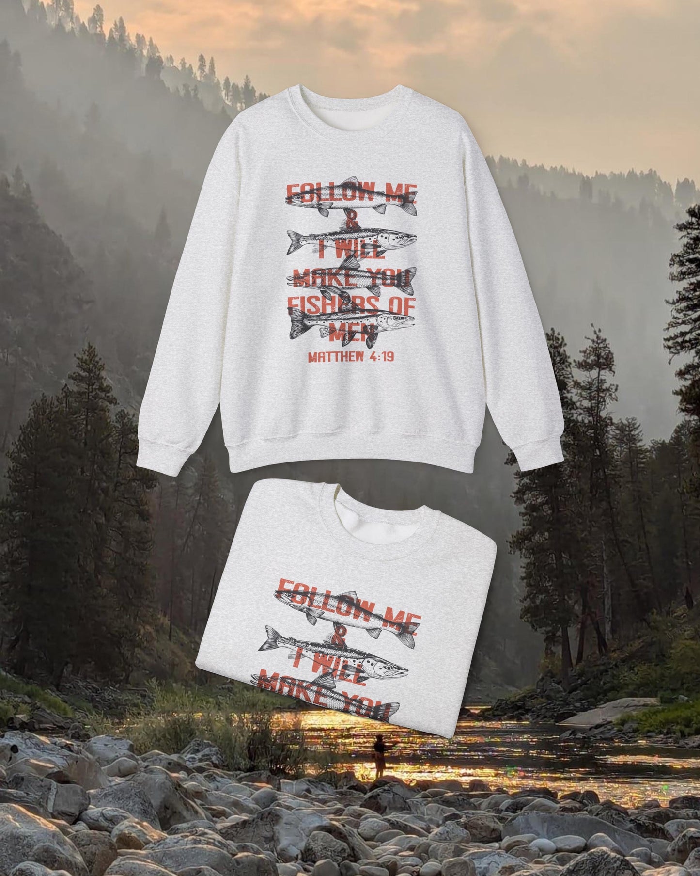 Fishers of Men Crewneck, Matthew 4:19 Sweatshirt, Christian Fishing Sweater, Faith Based Outdoor Apparel, Bible Verse Crewneck, Gift for Him