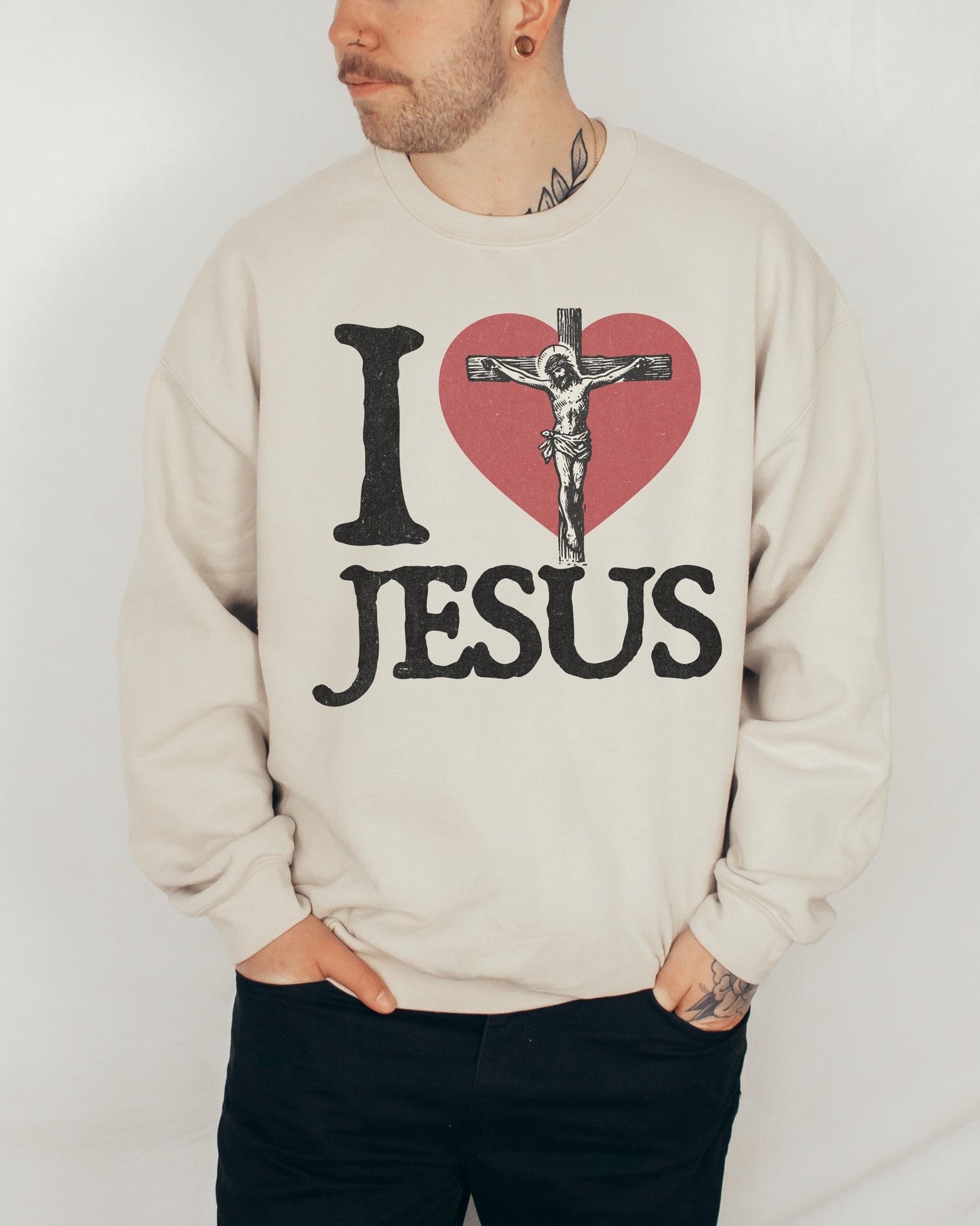 Retro I Love Jesus Crewneck Sweatshirt: Christian Y2K Style