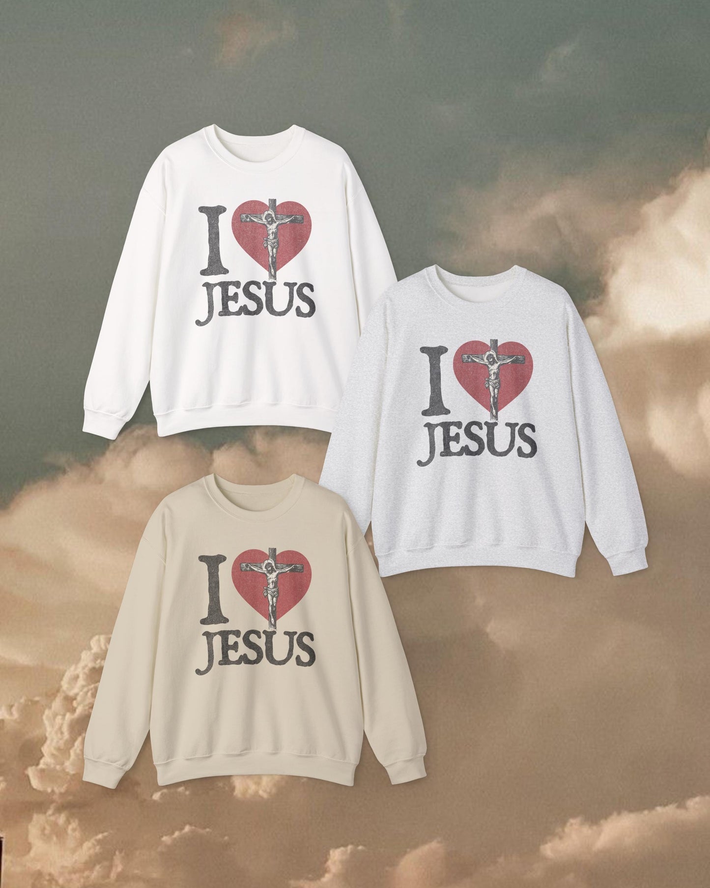 Retro I Love Jesus Crewneck Sweatshirt: Christian Y2K Style