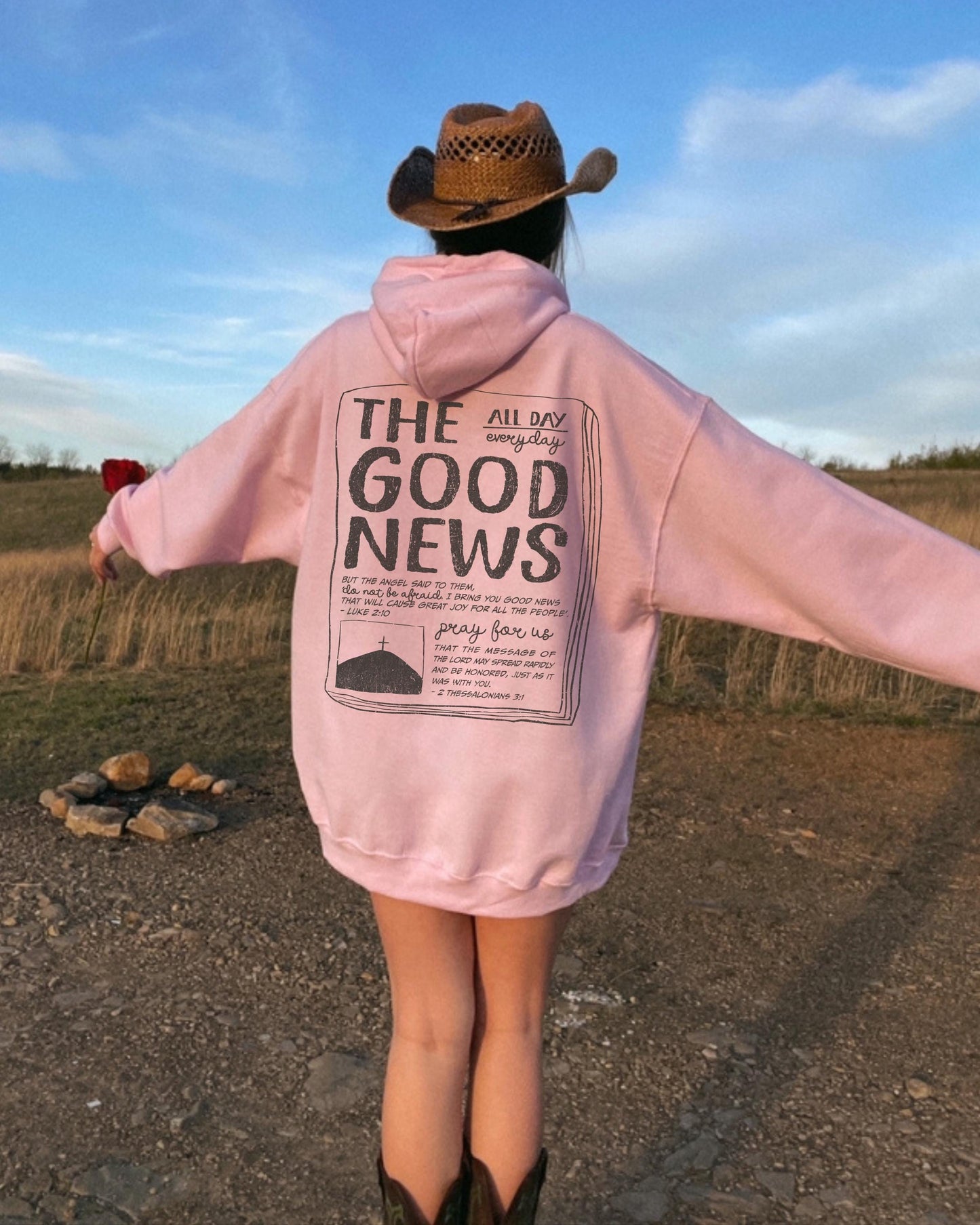 The Good News Christian Hoodie: Distressed Scripture Design