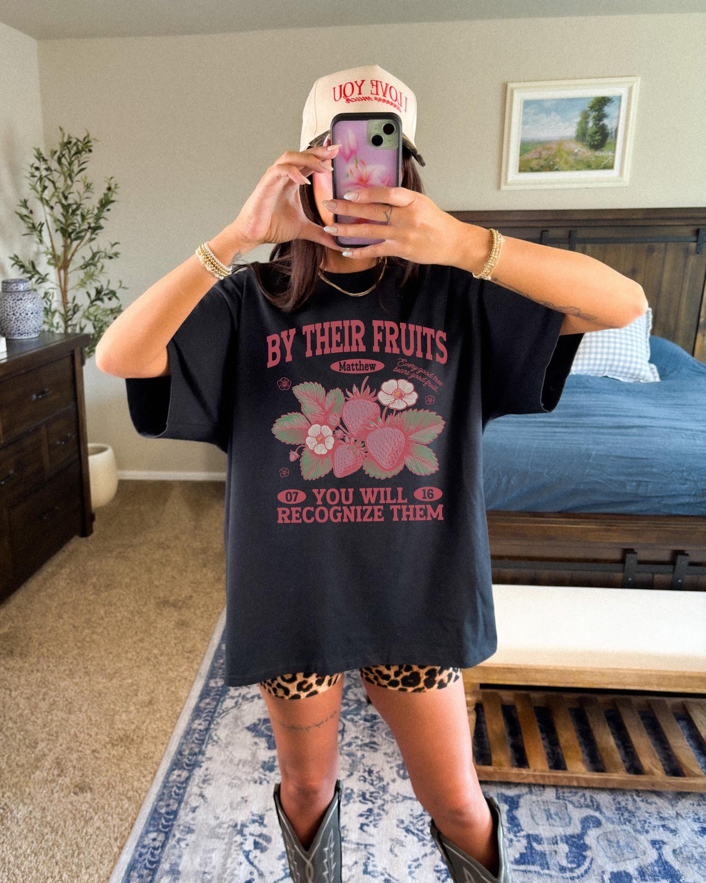 By Their Fruits Bible Verse T-Shirt, Christian Graphic Tee, Matthew 7:16 Scripture Shirt, Faith Based Tee, Fruit of the Spirit Tshirt