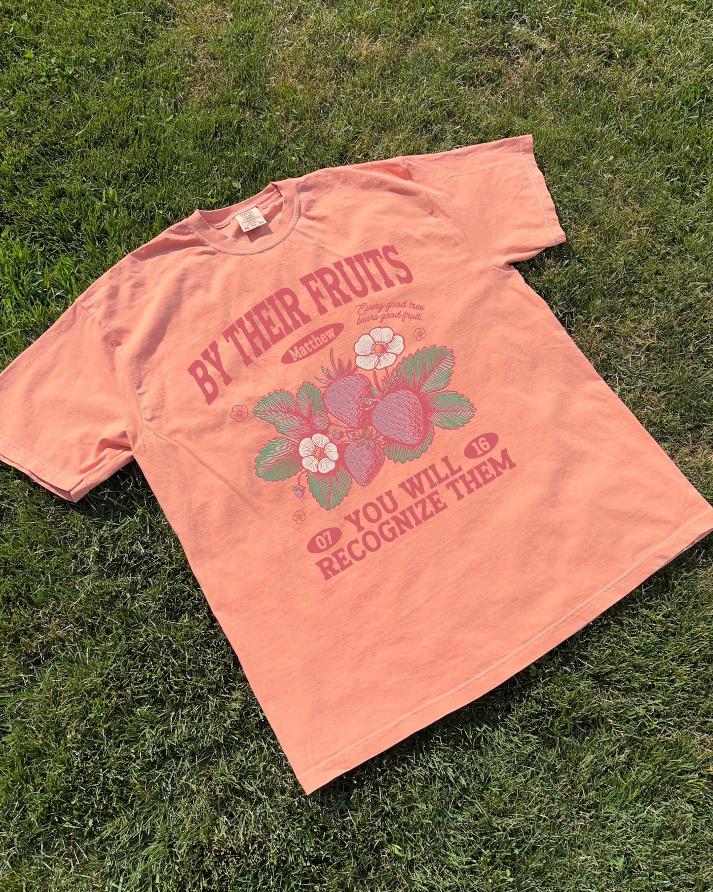 By Their Fruits Bible Verse T-Shirt, Christian Graphic Tee, Matthew 7:16 Scripture Shirt, Faith Based Tee, Fruit of the Spirit Tshirt