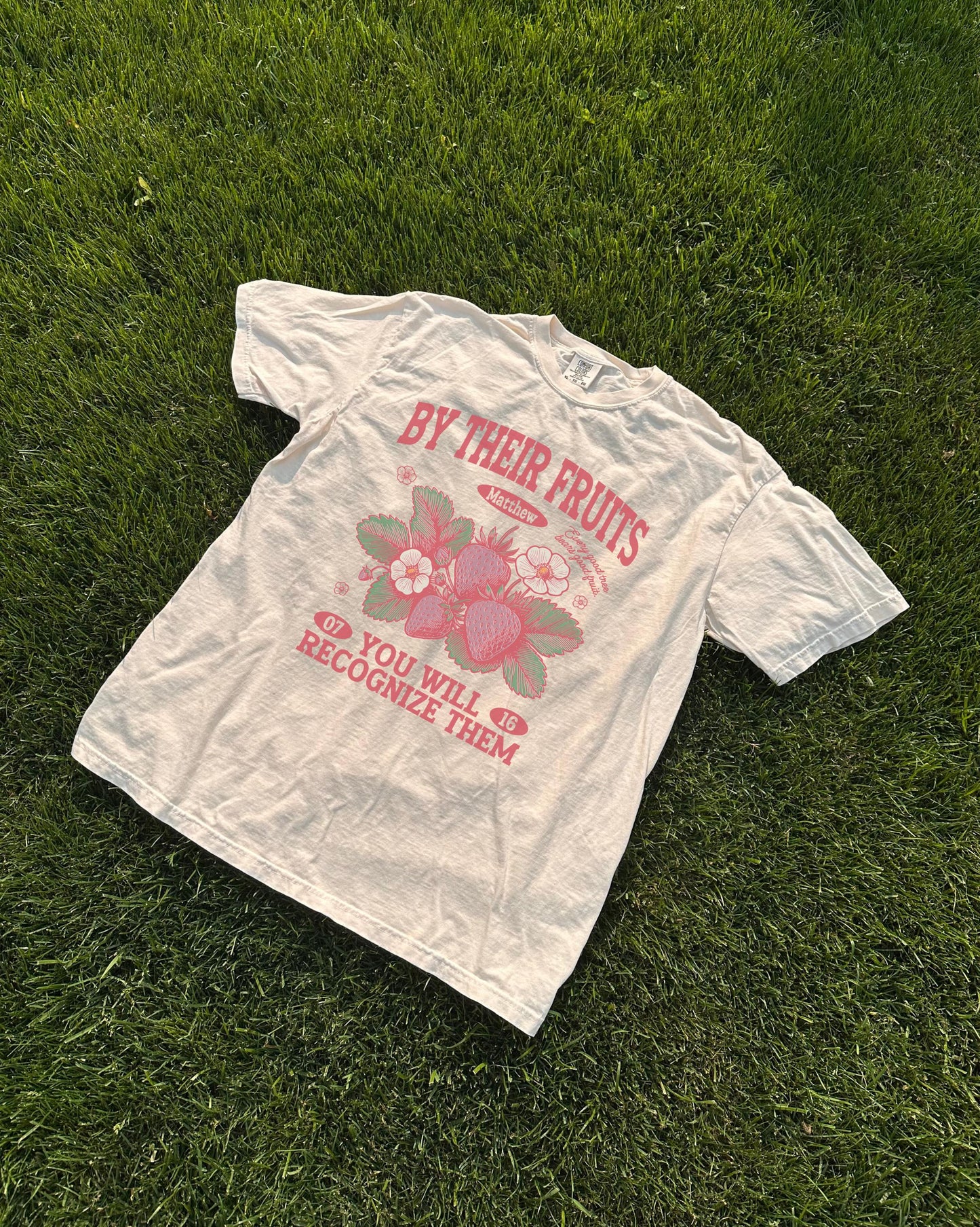 By Their Fruits Bible Verse T-Shirt, Christian Graphic Tee, Matthew 7:16 Scripture Shirt, Faith Based Tee, Fruit of the Spirit Tshirt