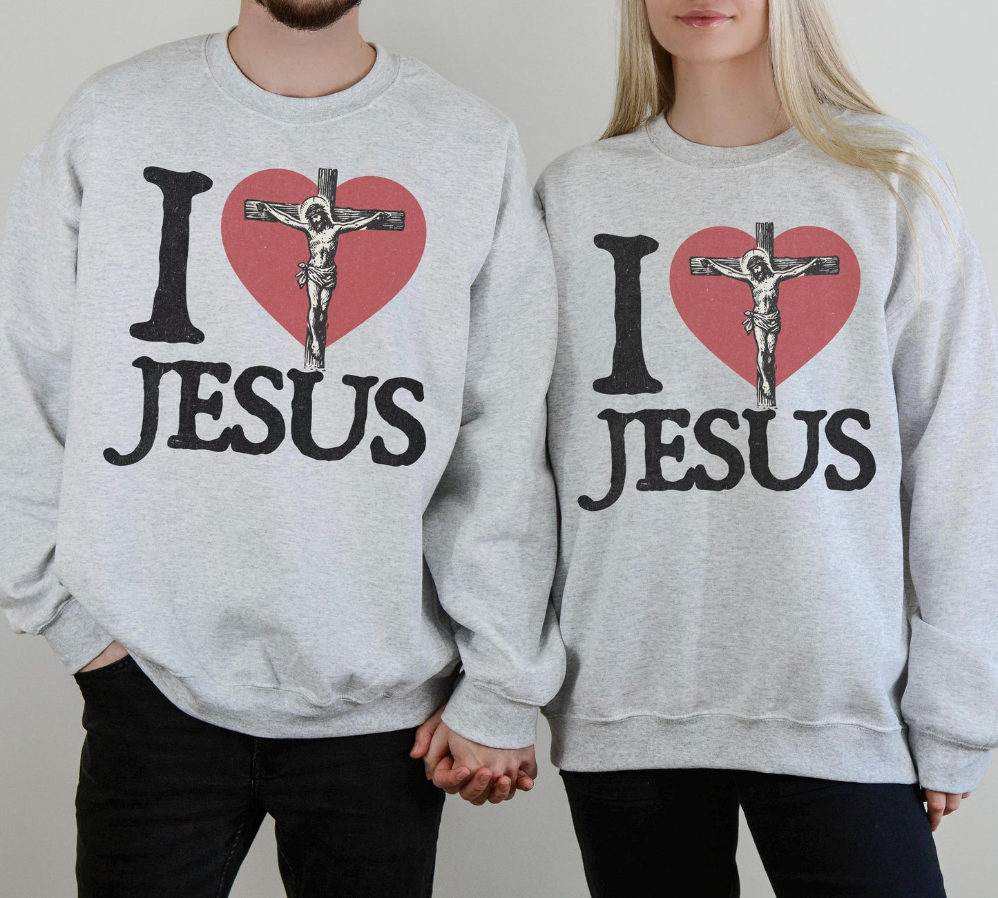 Retro I Love Jesus Crewneck Sweatshirt: Christian Y2K Style
