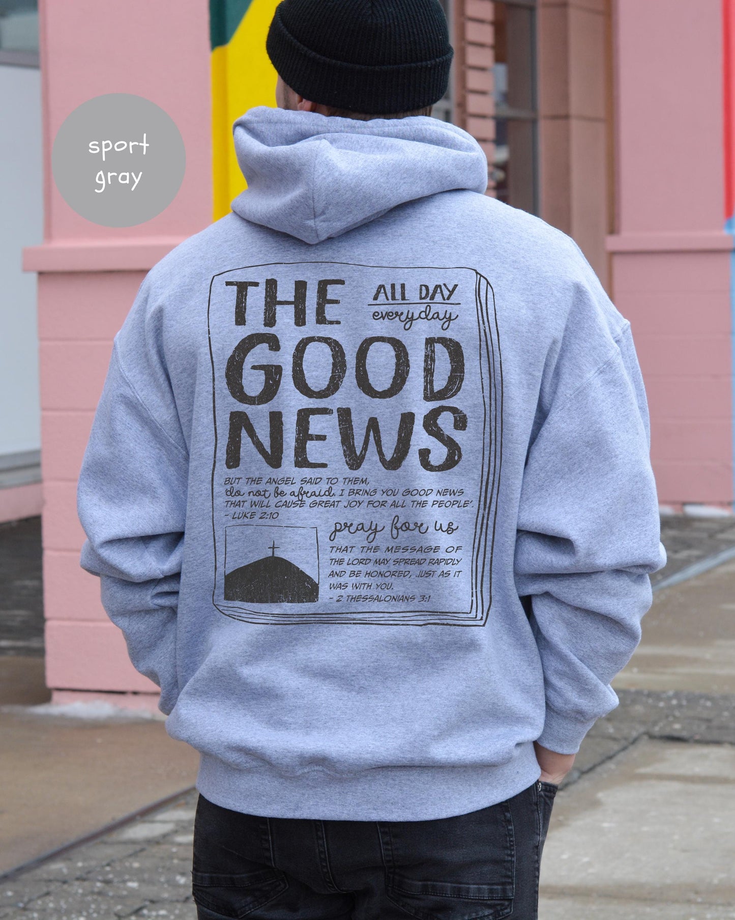The Good News Christian Hoodie: Distressed Scripture Design