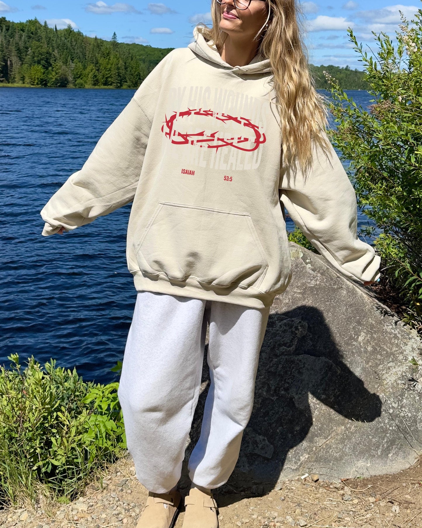 By His Wounds Hoodie, Jesus Heals, Christian Hoodie, Isaiah 54:3, Scripture Sweatshirt, Vintage Graphic Hoodie, Jesus Hoodie, Faith Gift