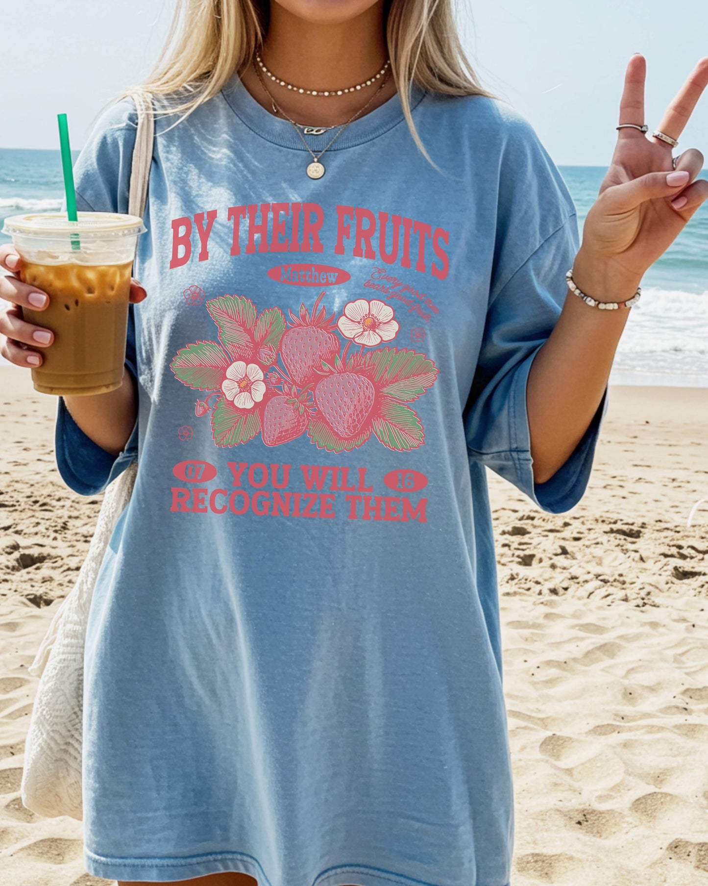 By Their Fruits Bible Verse T-Shirt, Christian Graphic Tee, Matthew 7:16 Scripture Shirt, Faith Based Tee, Fruit of the Spirit Tshirt