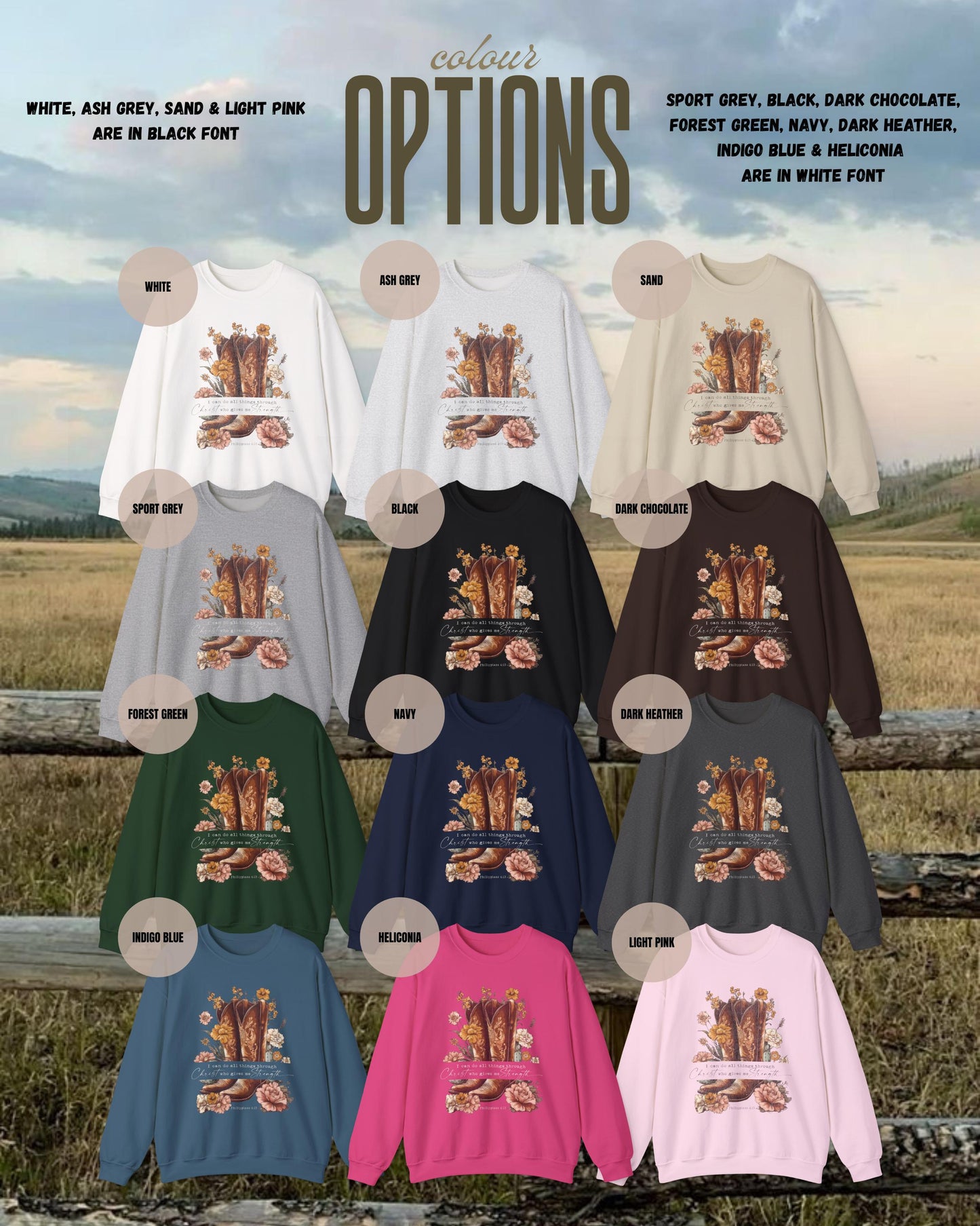 Philippians 4:13 fall Western Cowgirl Distressed Graphic Crewneck