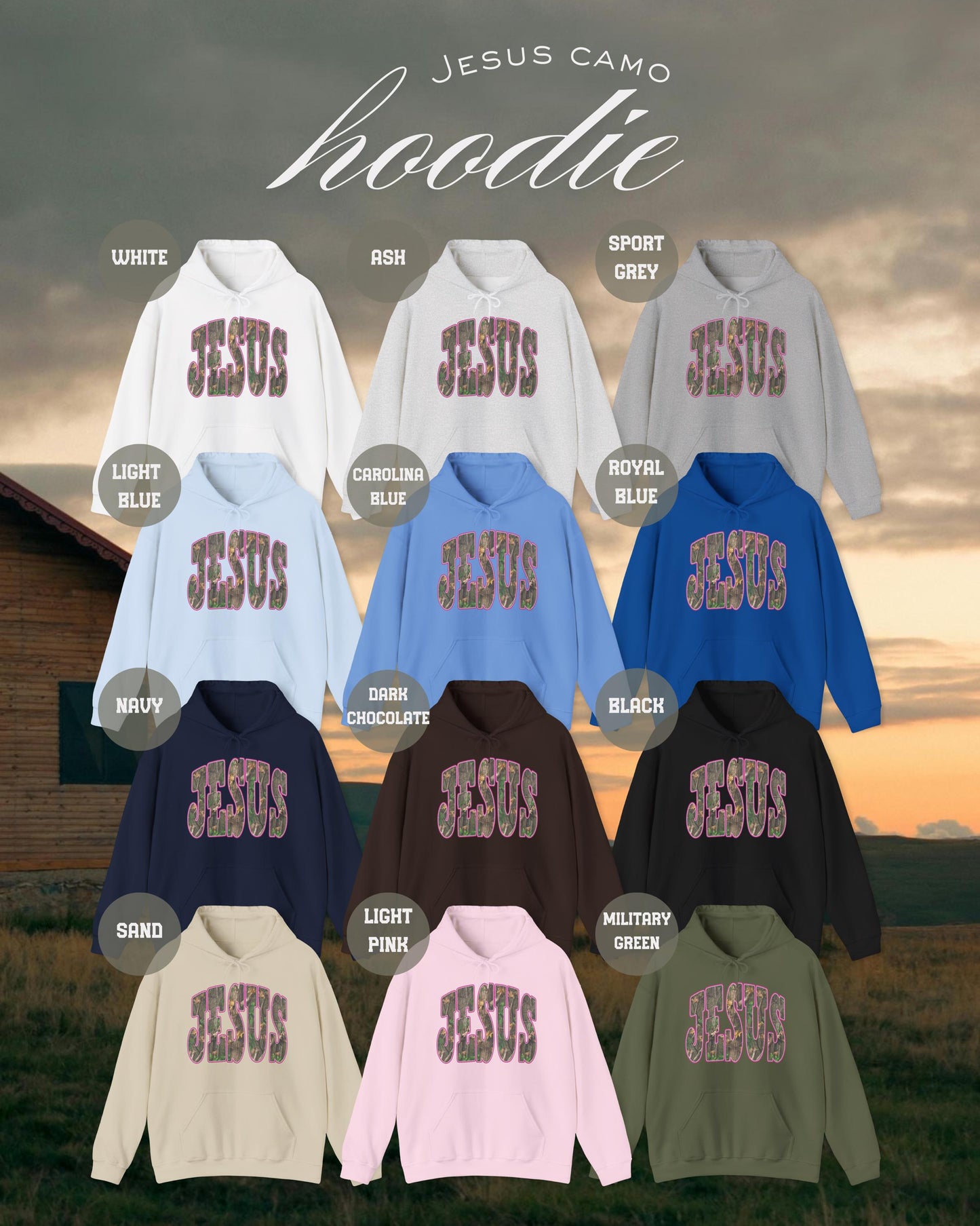 Camo Jesus Hoodie: Christian Western Sweatshirt, Faith Based Sweater