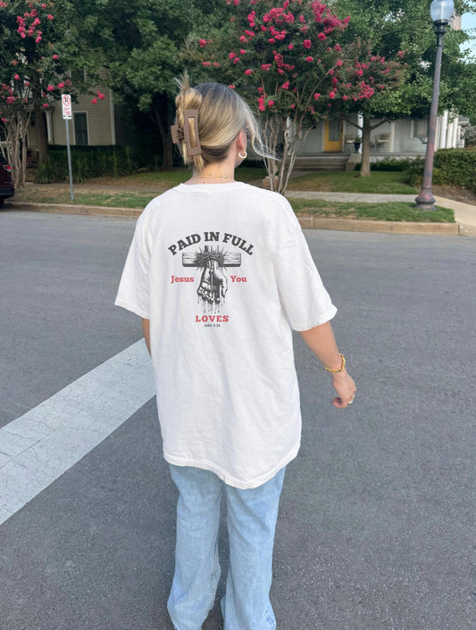 Paid In Full Christian T-Shirt: Oversized Bible Verse Graphic Tee