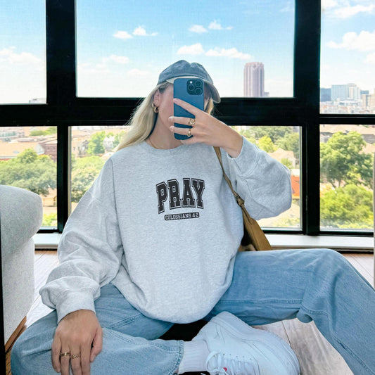 Pray Sweatshirt, Religious Crewneck Jumper, Bible Verse Apparel, Christian Clothing, Inspirational Quote Pullover, Faith Based, Jesus Merch
