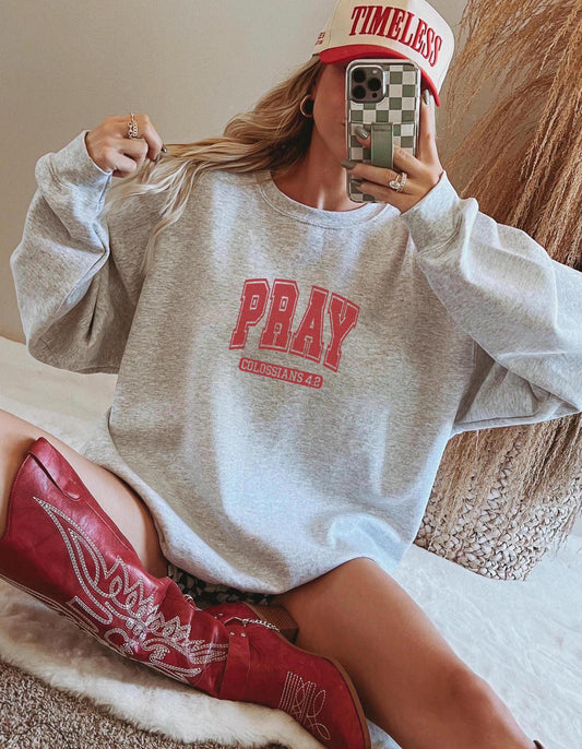 Pray Sweatshirt, Religious Crewneck Jumper, Bible Verse Apparel, Christian Clothing, Inspirational Quote Pullover, Faith Based, Jesus Merch