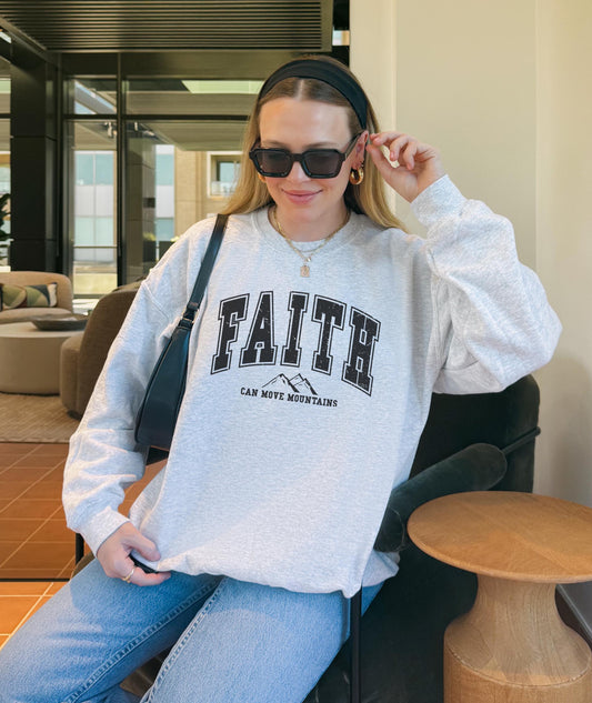 Faith Moves Mountains Crewneck Sweatshirt: Inspirational Christian Clothing