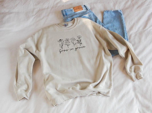 Grow in Grace Floral Sweatshirt: Christian Crewneck
