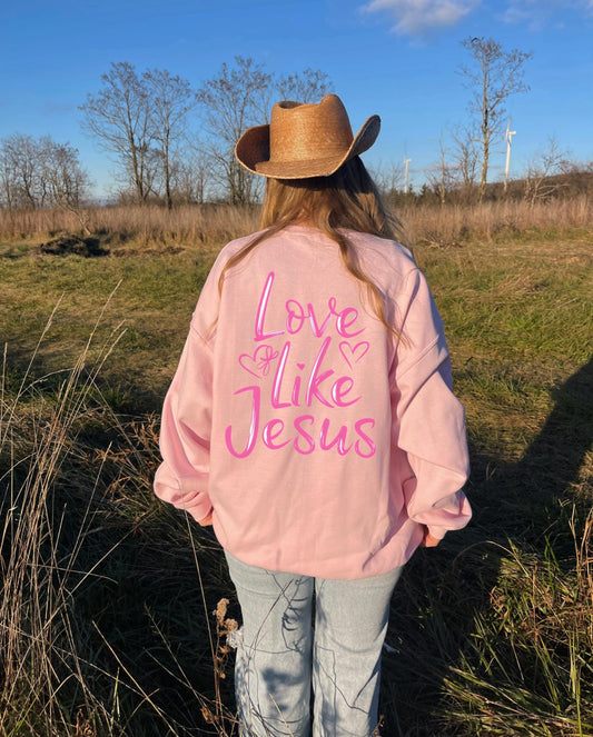 Love Like Jesus Sweatshirt: Pink Christian Coquette Hoodie