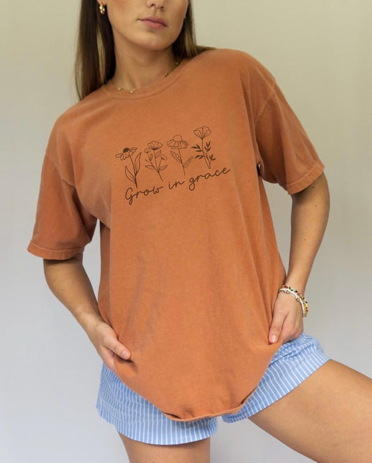 Grow in Grace T-Shirt: Floral Christian Tee, Unisex Cotton