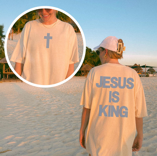 Jesus Is King Gingham T-Shirt: Christian Faith-Based Tee