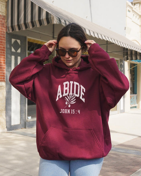 Abide Hoodie, John 15:4 Bible Verse Hoodie, Christian Hoodie, Scripture Hoodie, Faith Based Hoodie, Gift for Her, Olive Branch Jesus Hoodie