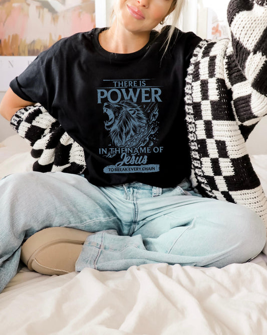 Power in Jesus Name T-Shirt: Christian Lion Graphic, Bold Faith Apparel