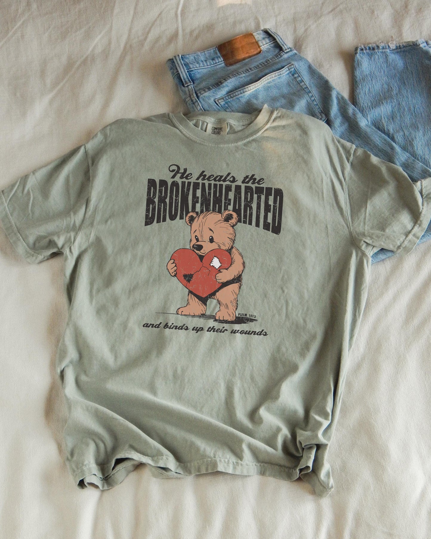 He Heals the Brokenhearted Tee: Christian Bible Verse Graphic T-Shirt