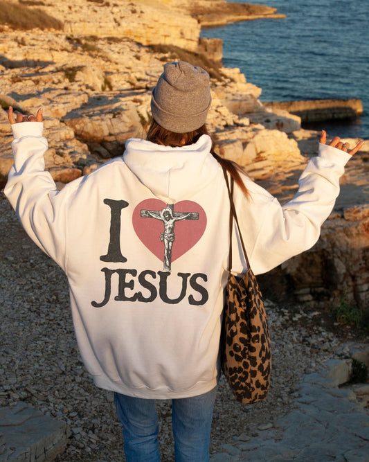 I Love Jesus Hoodie: Vintage Cross Graphic, Christian Y2K Sweatshirt
