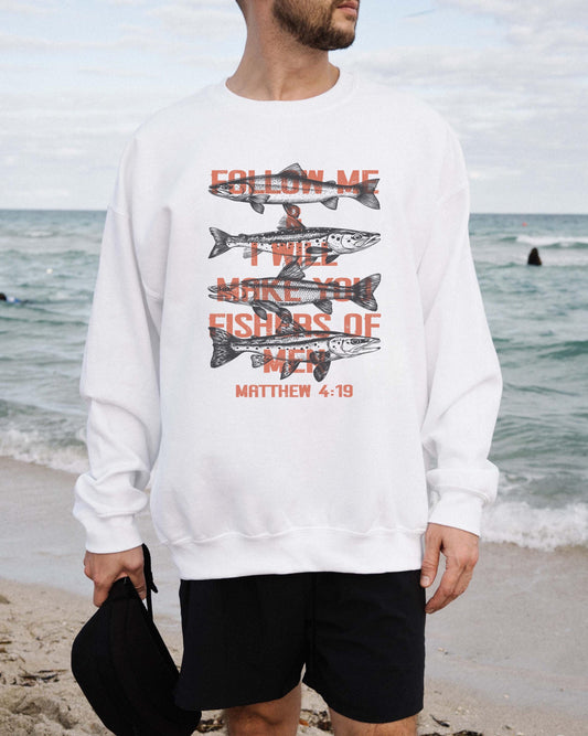 Fishers of Men Crewneck, Matthew 4:19 Sweatshirt, Christian Fishing Sweater, Faith Based Outdoor Apparel, Bible Verse Crewneck, Gift for Him