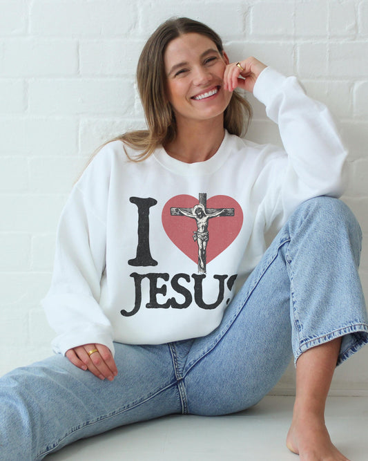 Retro I Love Jesus Crewneck Sweatshirt: Christian Y2K Style