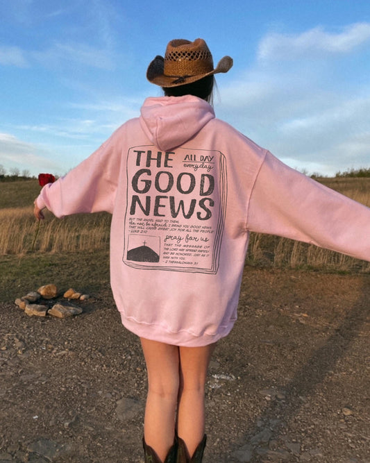 The Good News Christian Hoodie: Distressed Scripture Design