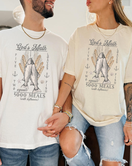 God’s Math Christian Graphic Tee: Five Loafs Two Fish Scripture TShirt