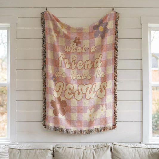 What a friend we have in Jesus Woven Blanket: Christian Gingham Throw Blanket