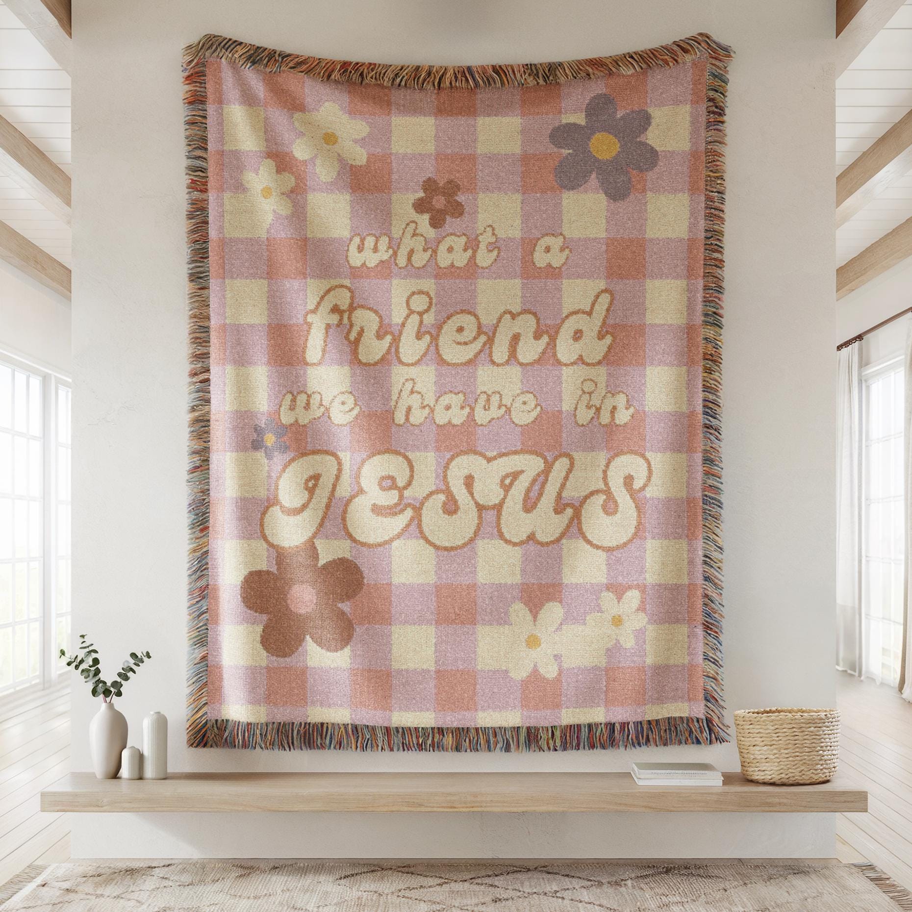 What a friend we have in Jesus Woven Blanket: Christian Gingham Throw Blanket