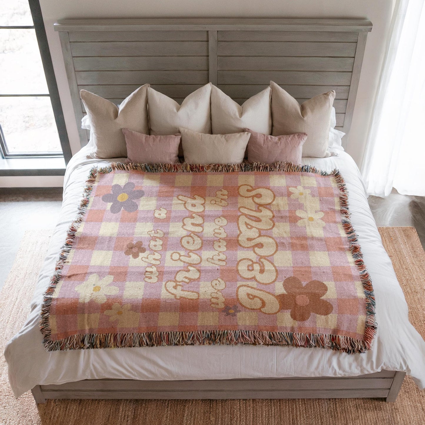 What a friend we have in Jesus Woven Blanket: Christian Gingham Throw Blanket