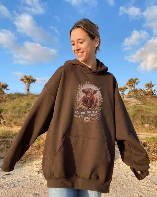 Follow the word not the herd Hoodie: Christian Western Graphic Sweatshirt