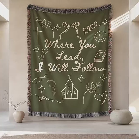 I Will Follow Woven Blanket: Faith Based Throw Blanket Christian Home Decor Gift